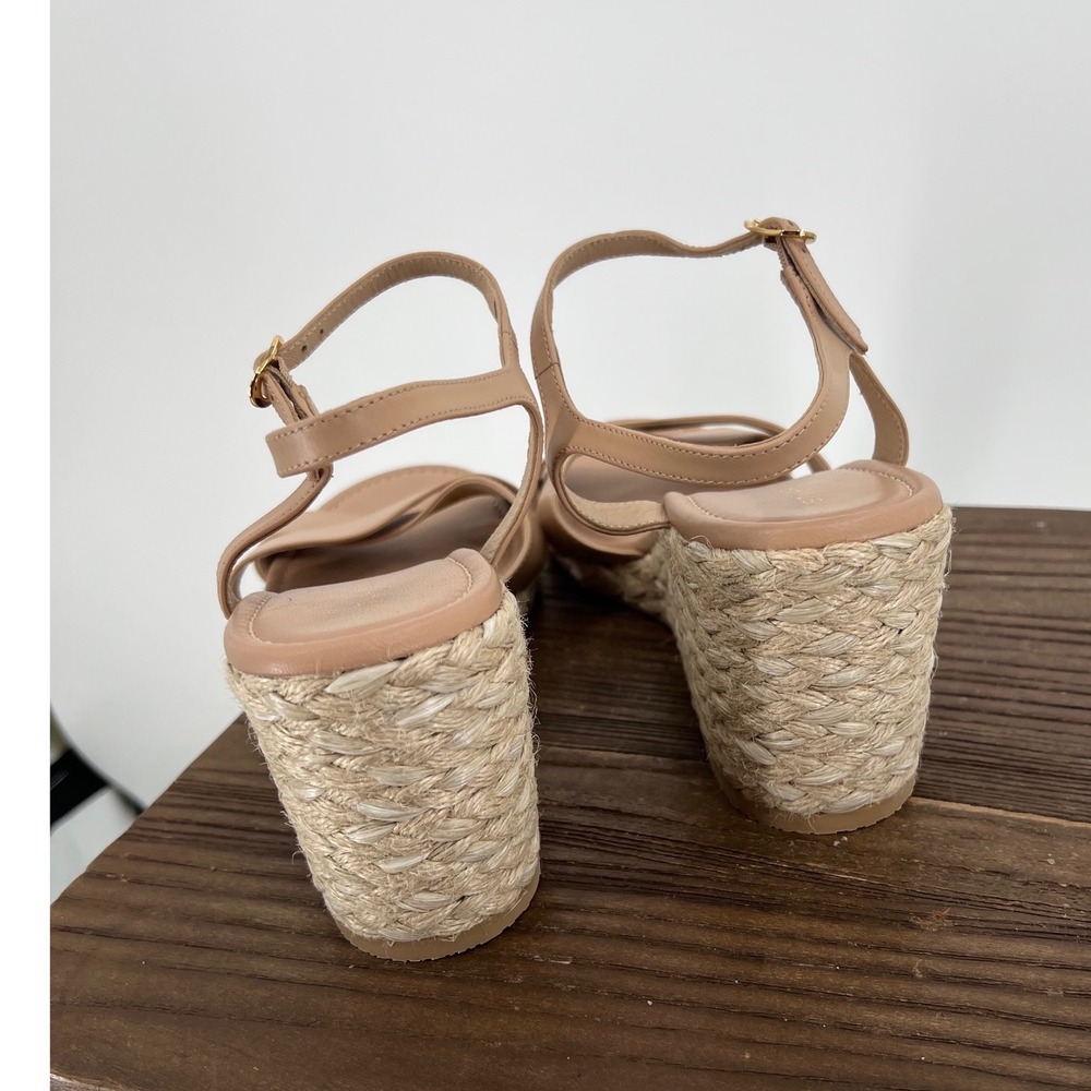 Stuart Weitzman Tan Leather Espadrille Wedge Sandals Size 10.5 Made in Spain NWT - Picture 3 of 9
